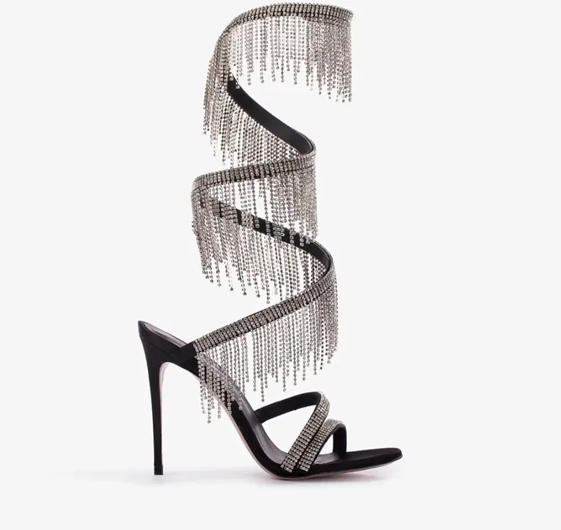 Glitter Crystal Pendant Ankle Warp Sandals
