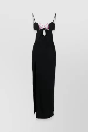 Heart-padded bra maxi slip dress with side slit