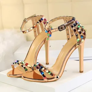 High Heels Rivets Studded Sandals