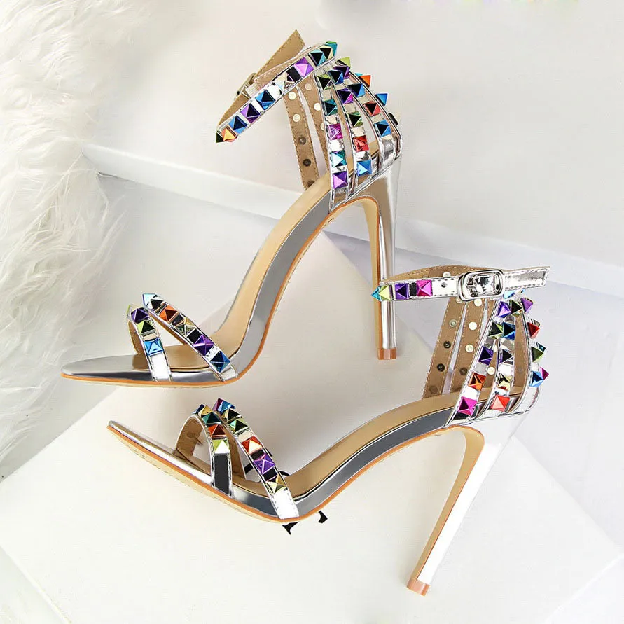 High Heels Rivets Studded Sandals