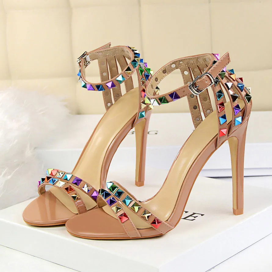 High Heels Rivets Studded Sandals