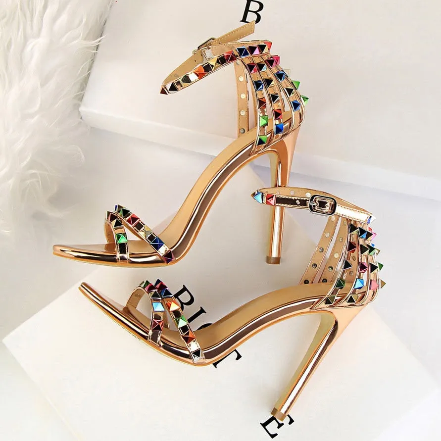 High Heels Rivets Studded Sandals