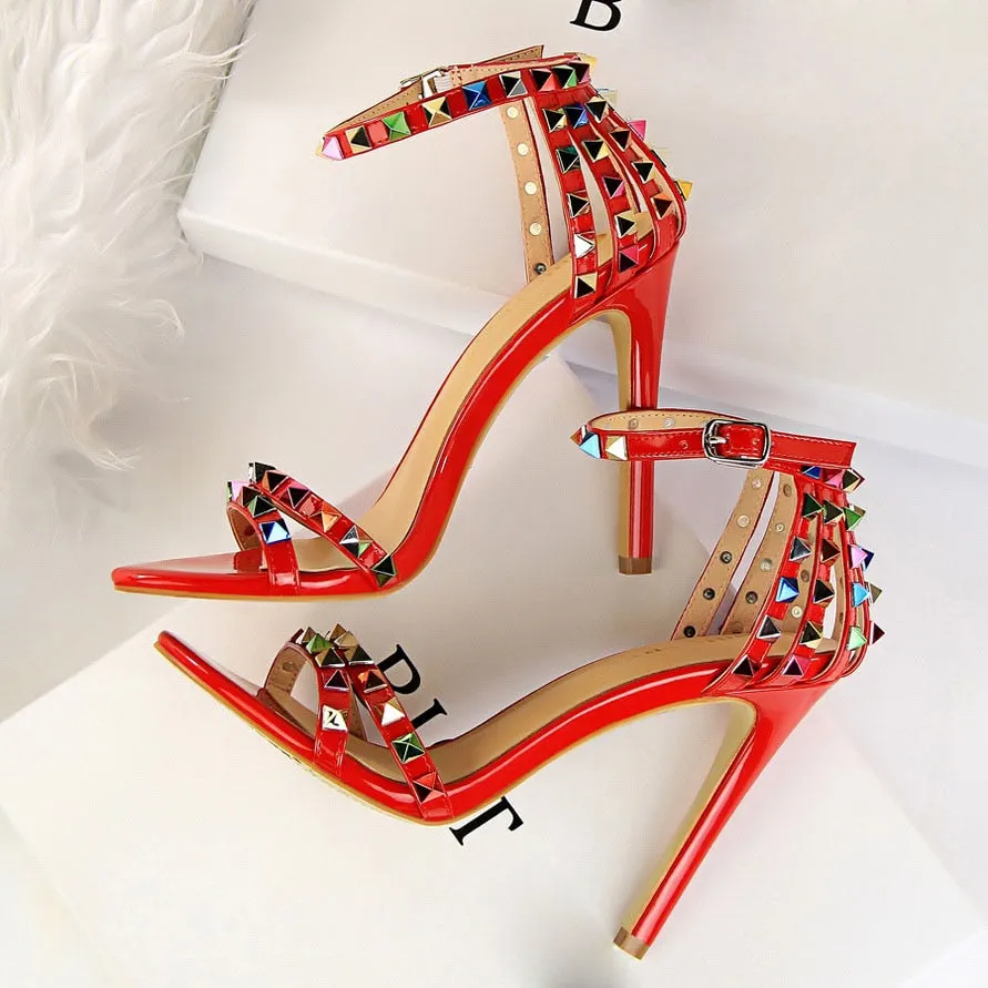 High Heels Rivets Studded Sandals