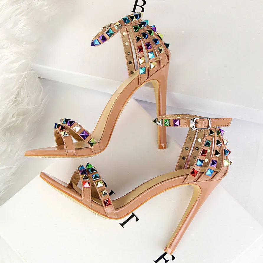 High Heels Rivets Studded Sandals
