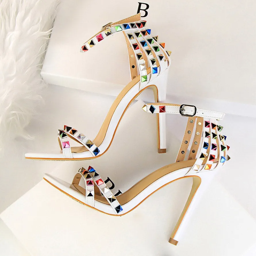 High Heels Rivets Studded Sandals
