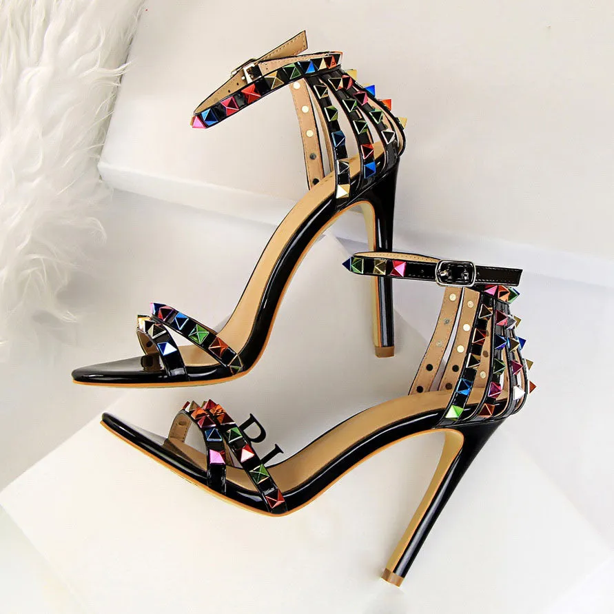 High Heels Rivets Studded Sandals