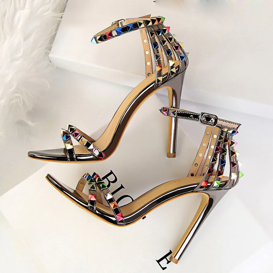 High Heels Rivets Studded Sandals