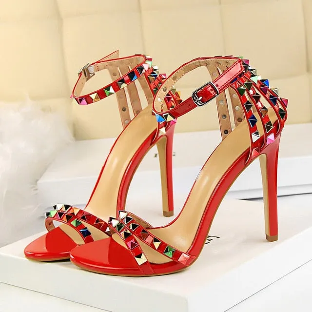 High Heels Rivets Studded Sandals