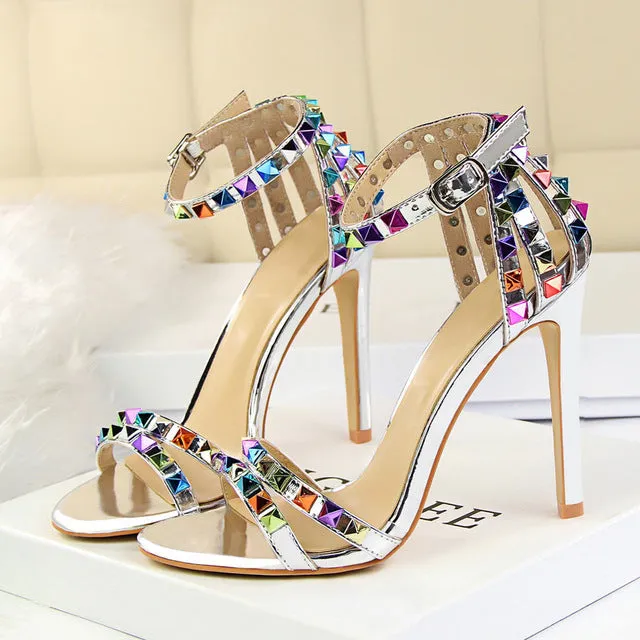 High Heels Rivets Studded Sandals