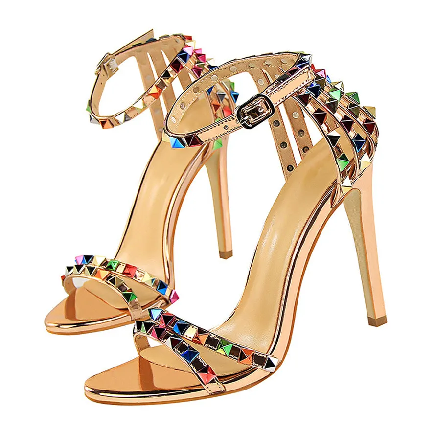 High Heels Rivets Studded Sandals