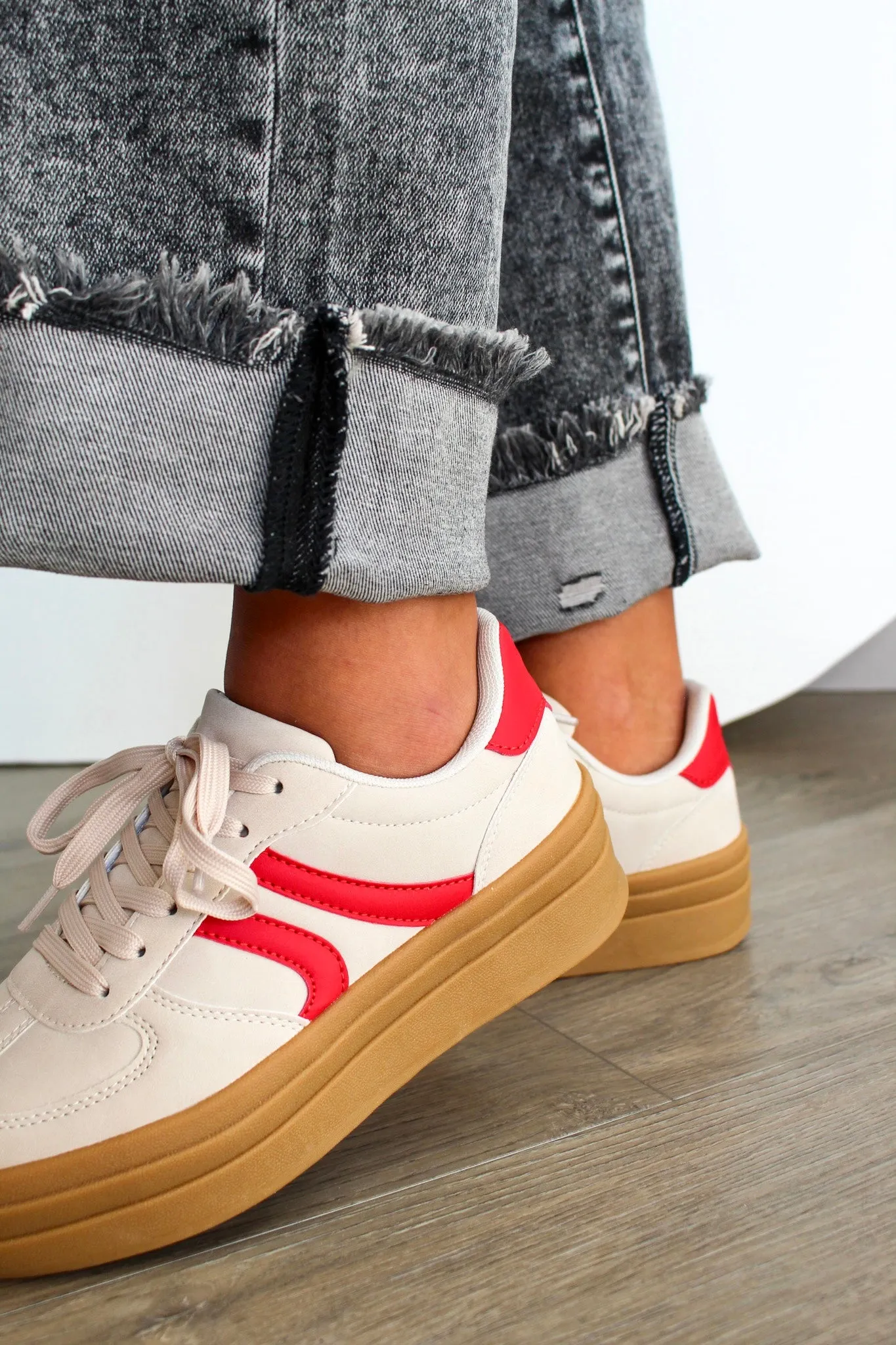 High Style Platform Sneakers • Beige/Red