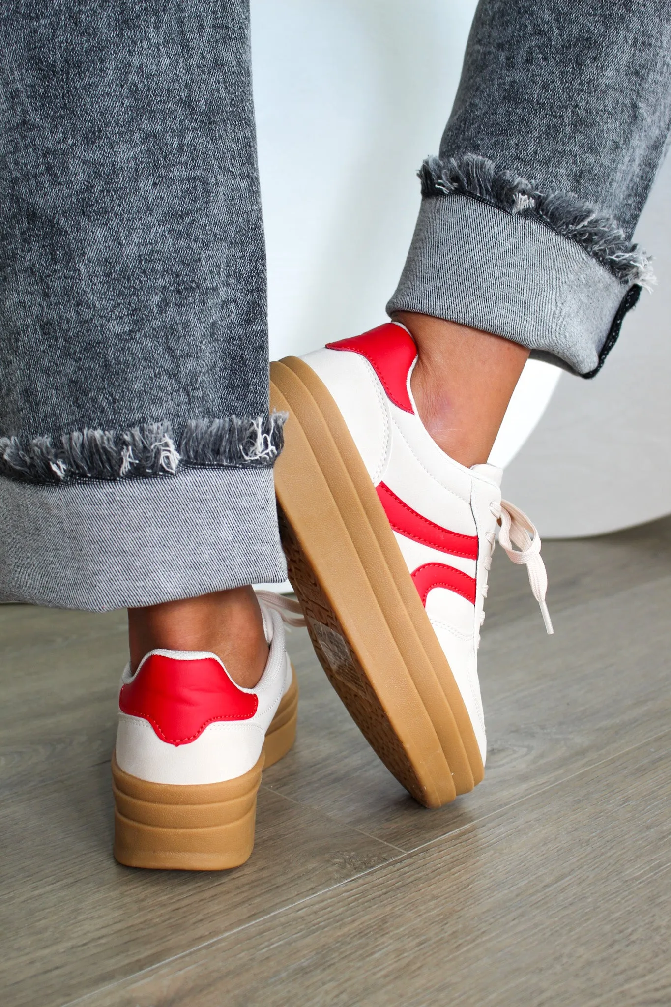 High Style Platform Sneakers • Beige/Red
