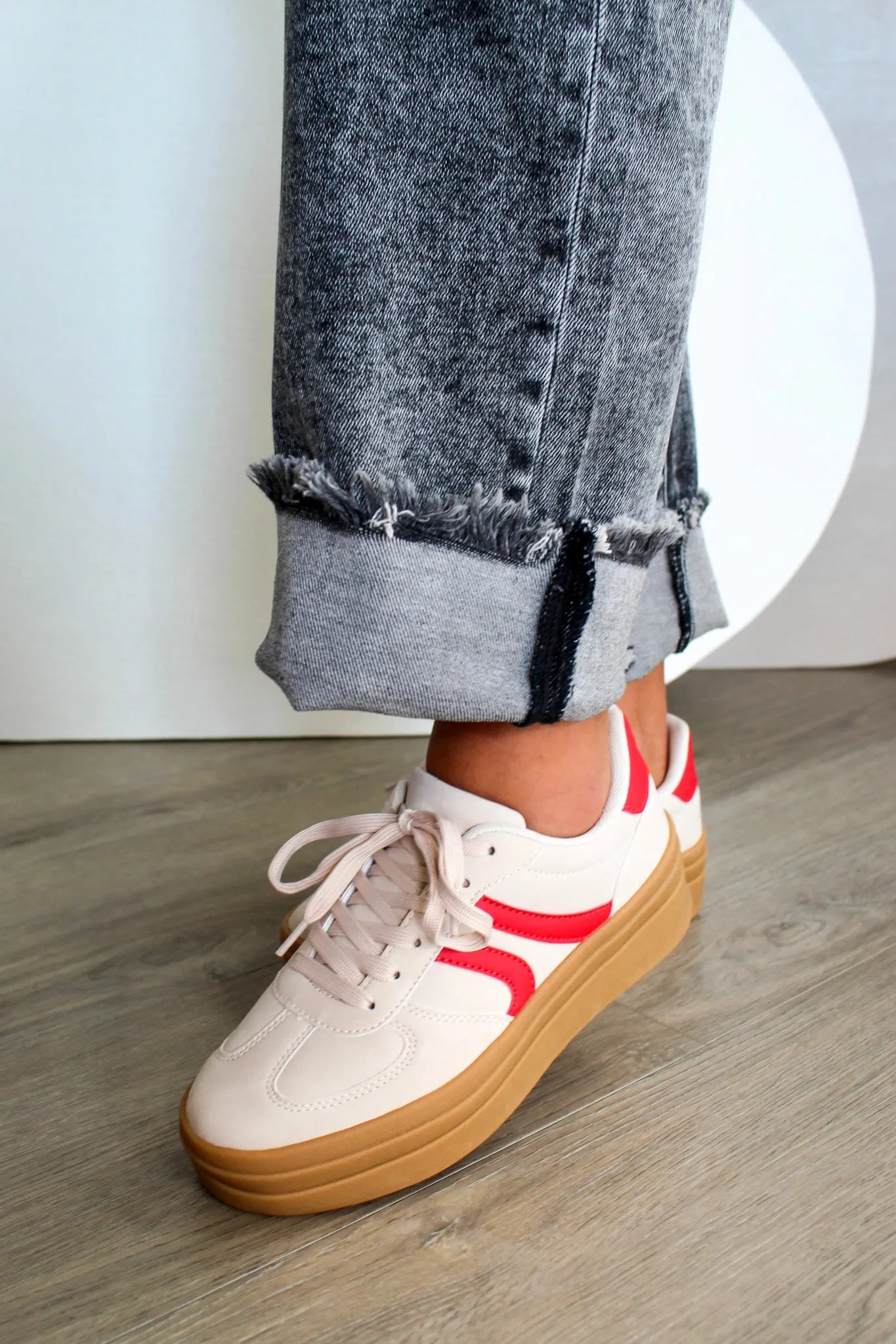 High Style Platform Sneakers • Beige/Red