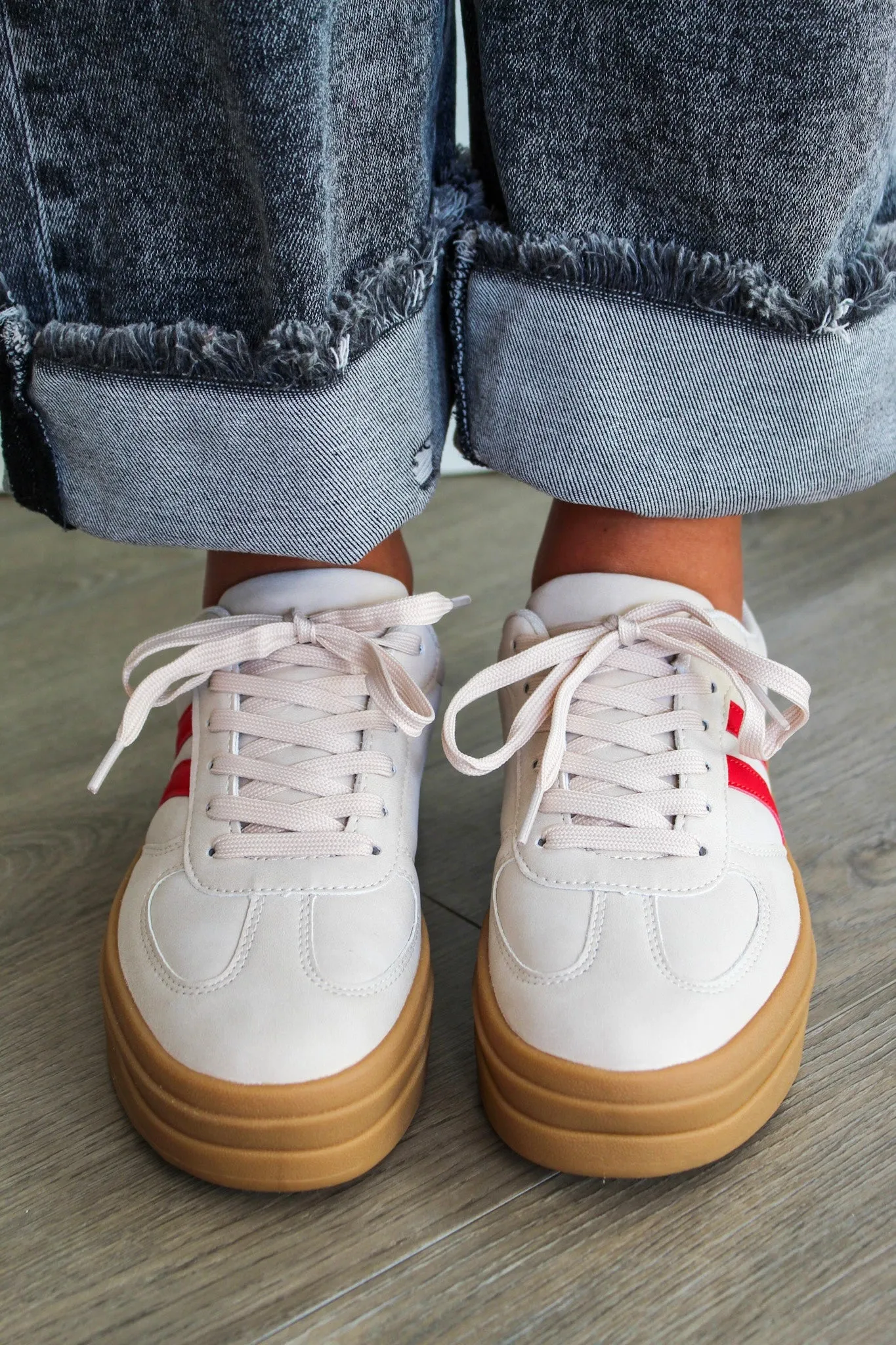 High Style Platform Sneakers • Beige/Red