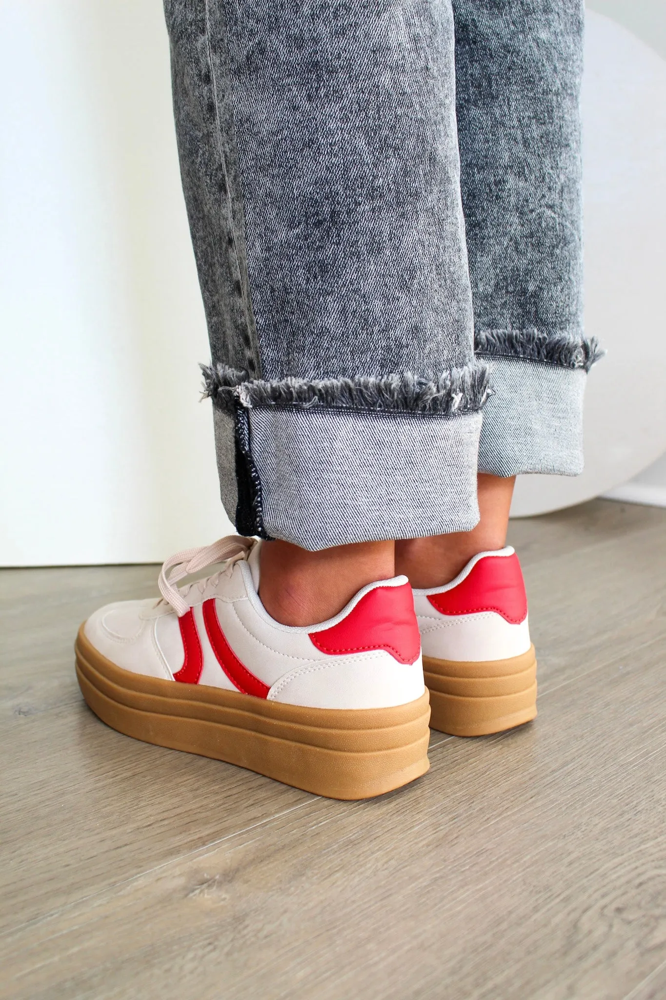 High Style Platform Sneakers • Beige/Red