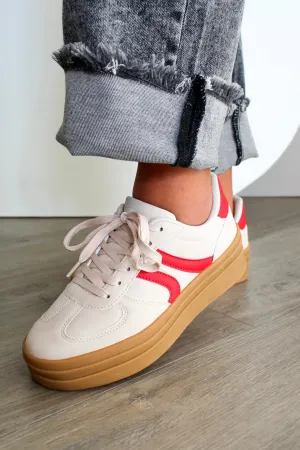 High Style Platform Sneakers • Beige/Red