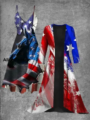 Independence Day Art Print Vintage Elegant Slip Dress Two Piece Sets