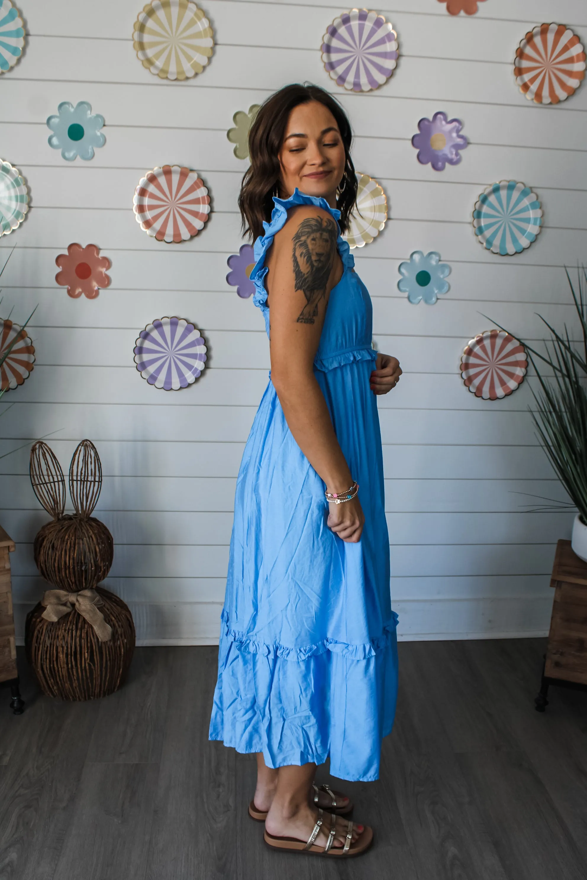 Iris Ruffle Strap Midi • Blue