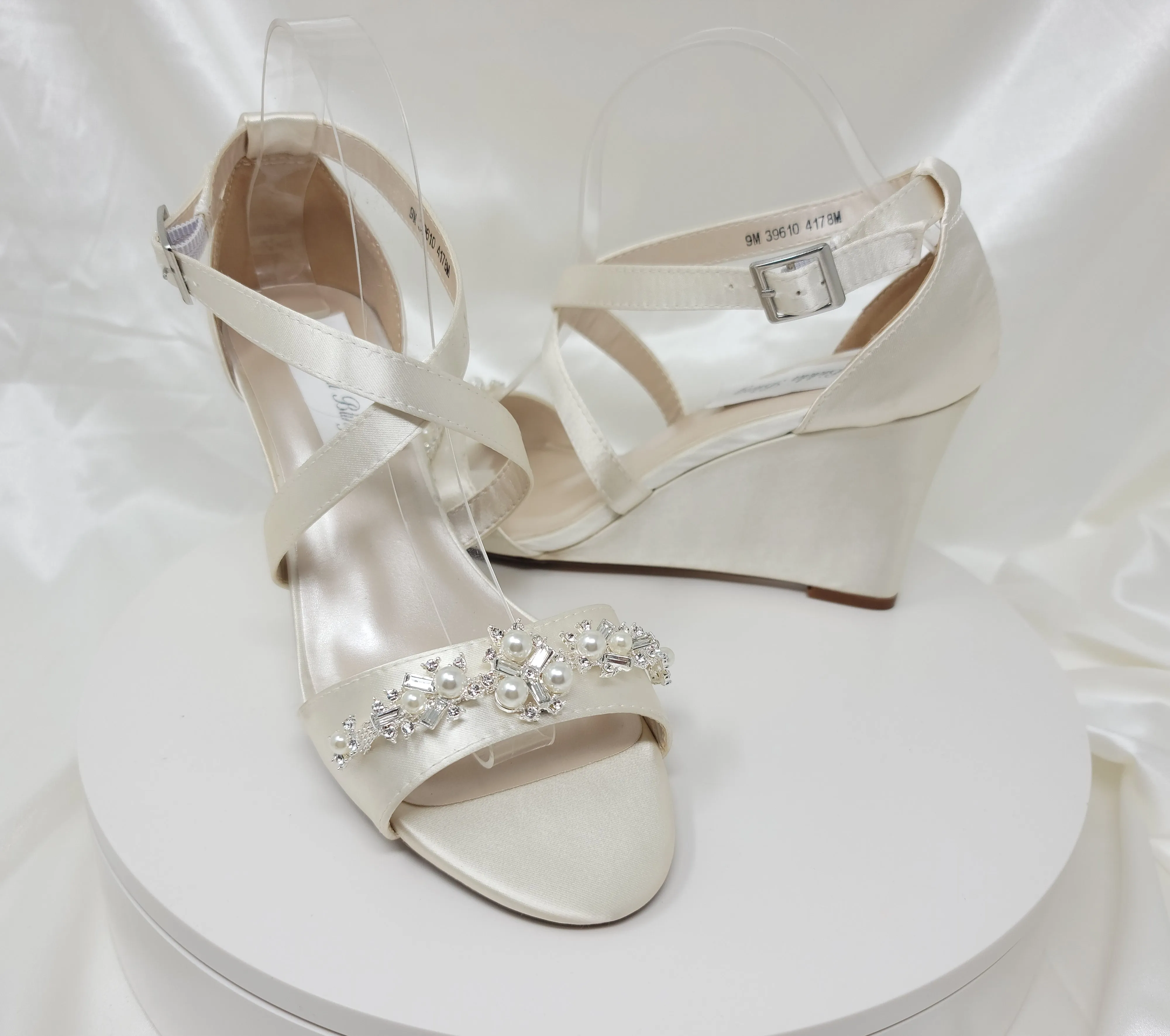 Ivory Wedge Bridal Shoes with Crystal and Pearl design | Dyeable Shoes