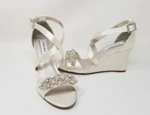 Ivory Wedge Bridal Shoes with Crystal Applique | Dyeable Shoes