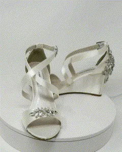 Ivory Wedge Bridal Shoes with Crystal Heel Design | Dyeable Shoes