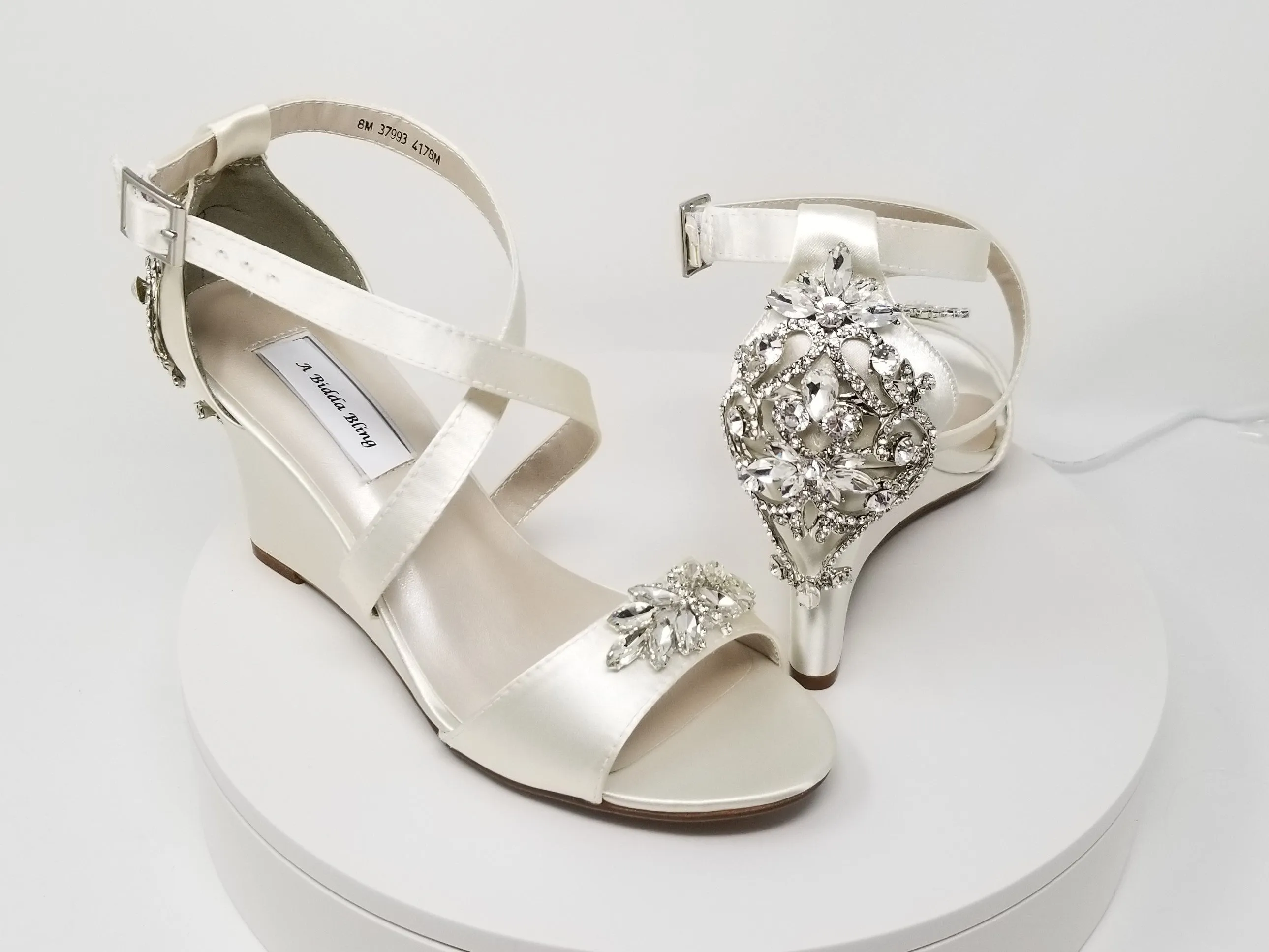 Ivory Wedge Bridal Shoes with Crystal Heel Design | Dyeable Shoes