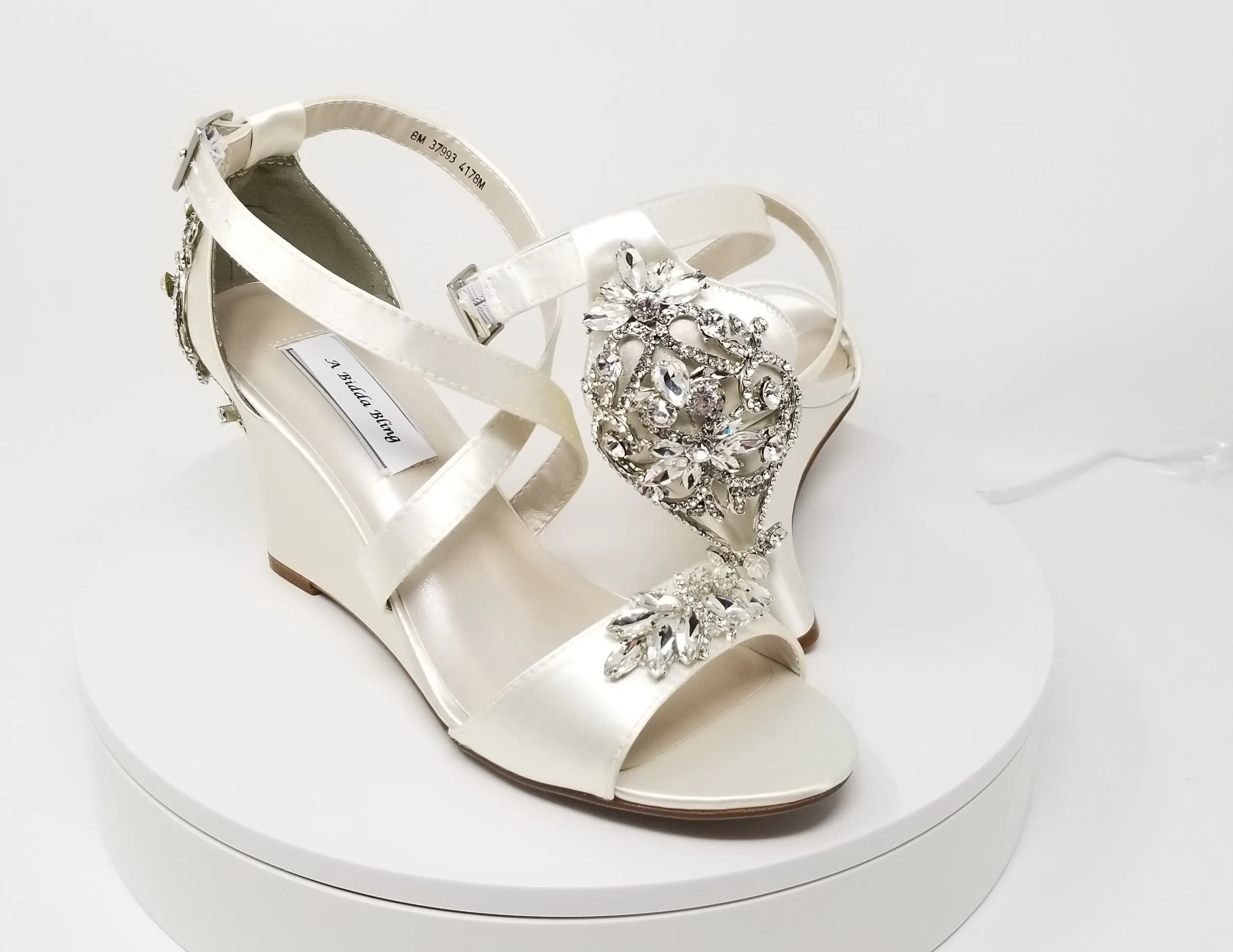 Ivory Wedge Bridal Shoes with Crystal Heel Design | Dyeable Shoes