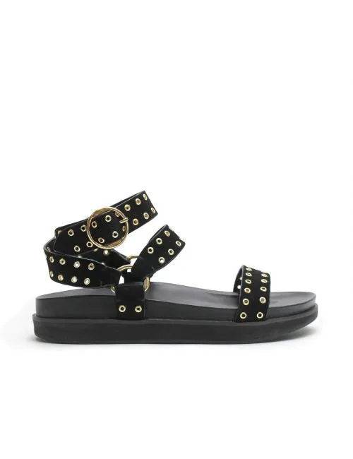 La Tribe Eyelet Platform Sandals - Black - Size 39