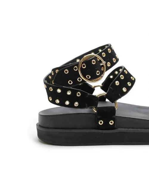 La Tribe Eyelet Platform Sandals - Black - Size 39