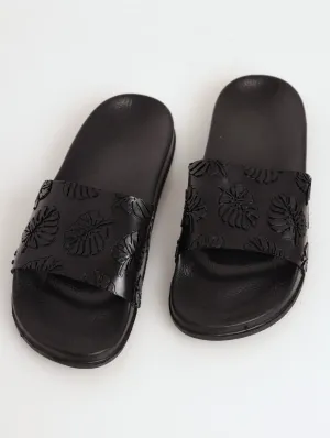 Ladies Leafy Slide Sandal - Black