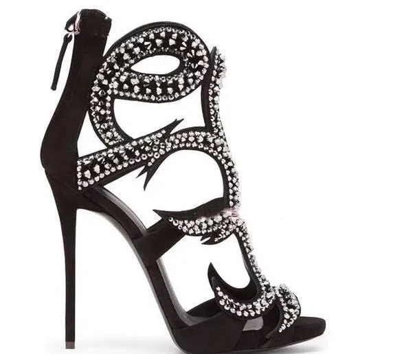 Luxury Brand Rhinestone Cut-outs Gold Back zipper Gladiator Sandals