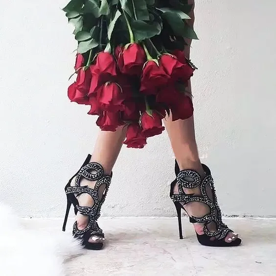 Luxury Brand Rhinestone Cut-outs Gold Back zipper Gladiator Sandals