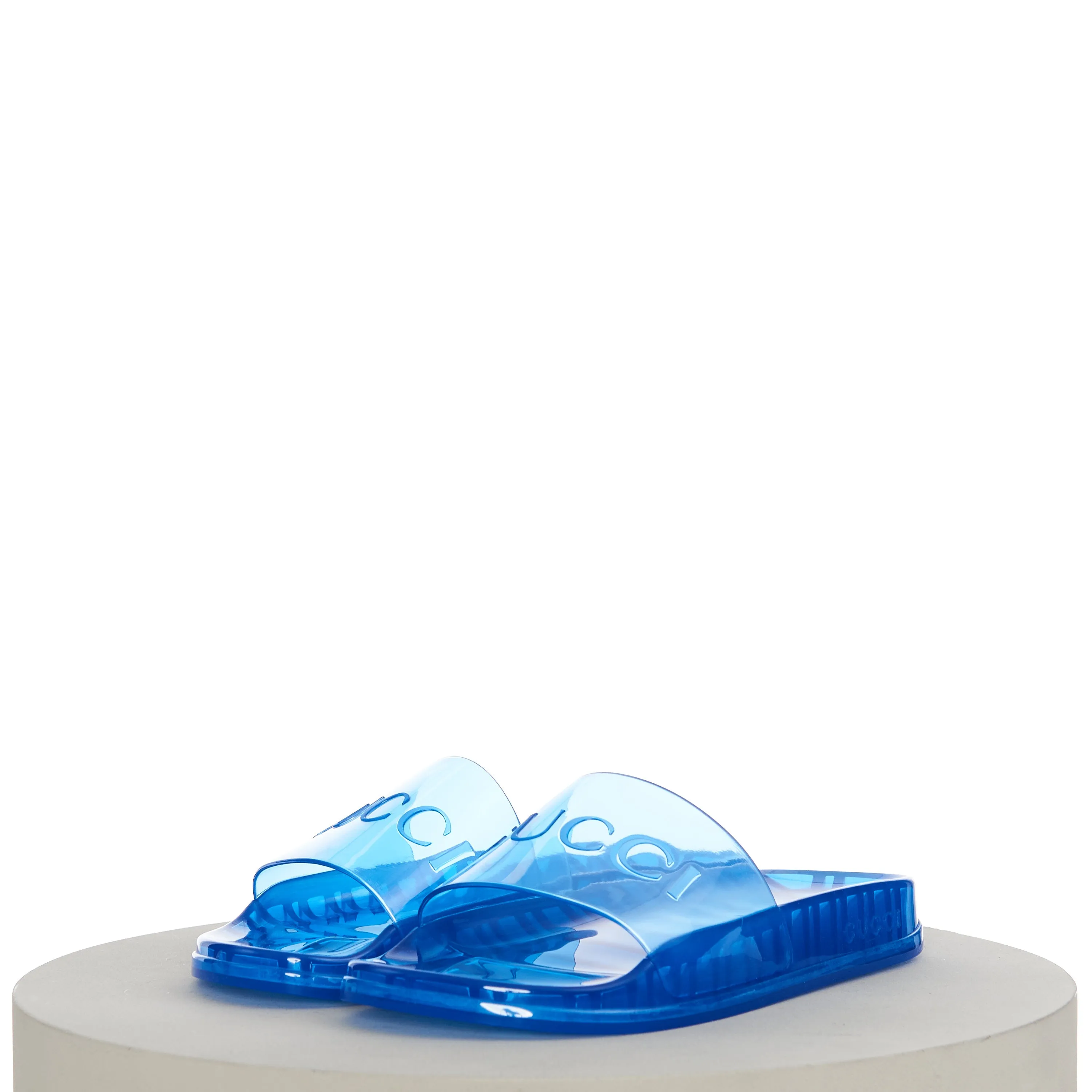 Men's Slide Sandals with Gucci Logo In Transparent Blue Rubber
