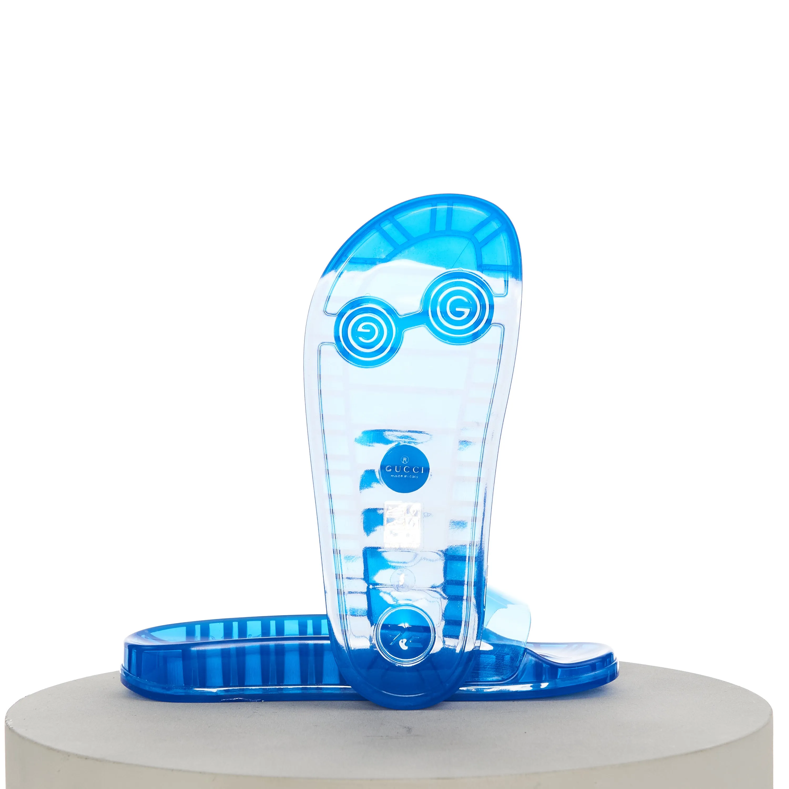 Men's Slide Sandals with Gucci Logo In Transparent Blue Rubber