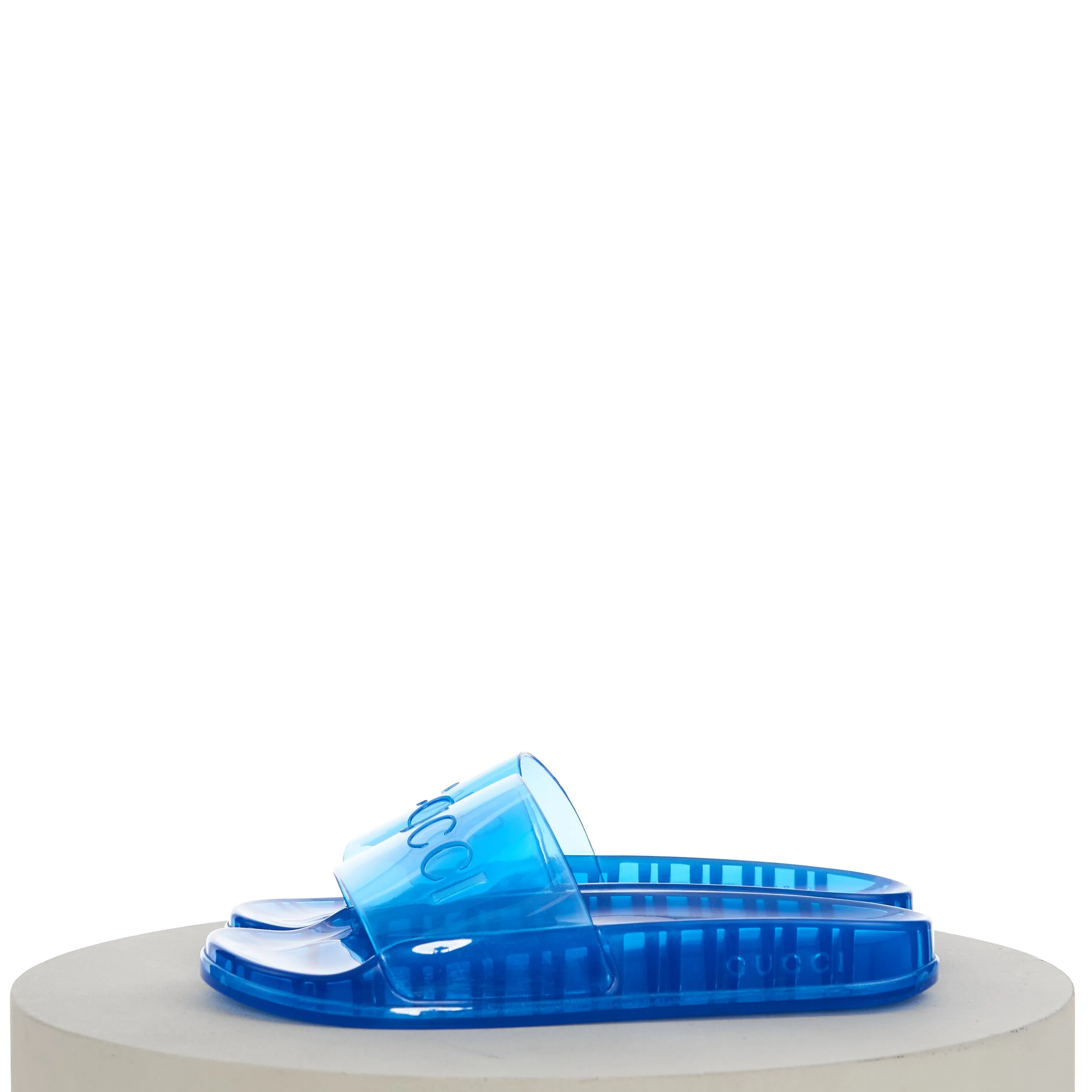 Men's Slide Sandals with Gucci Logo In Transparent Blue Rubber