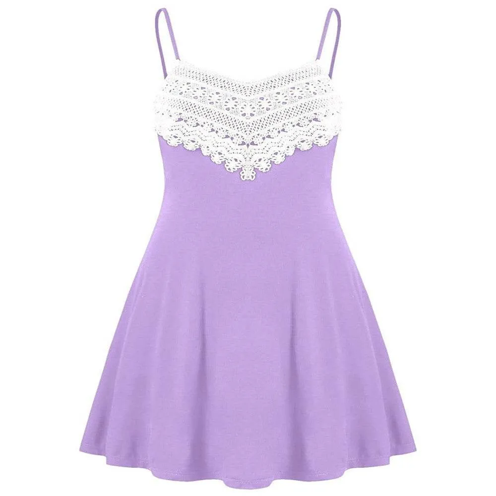 New Crochet Lace Contrast Adjustable Slip Dress