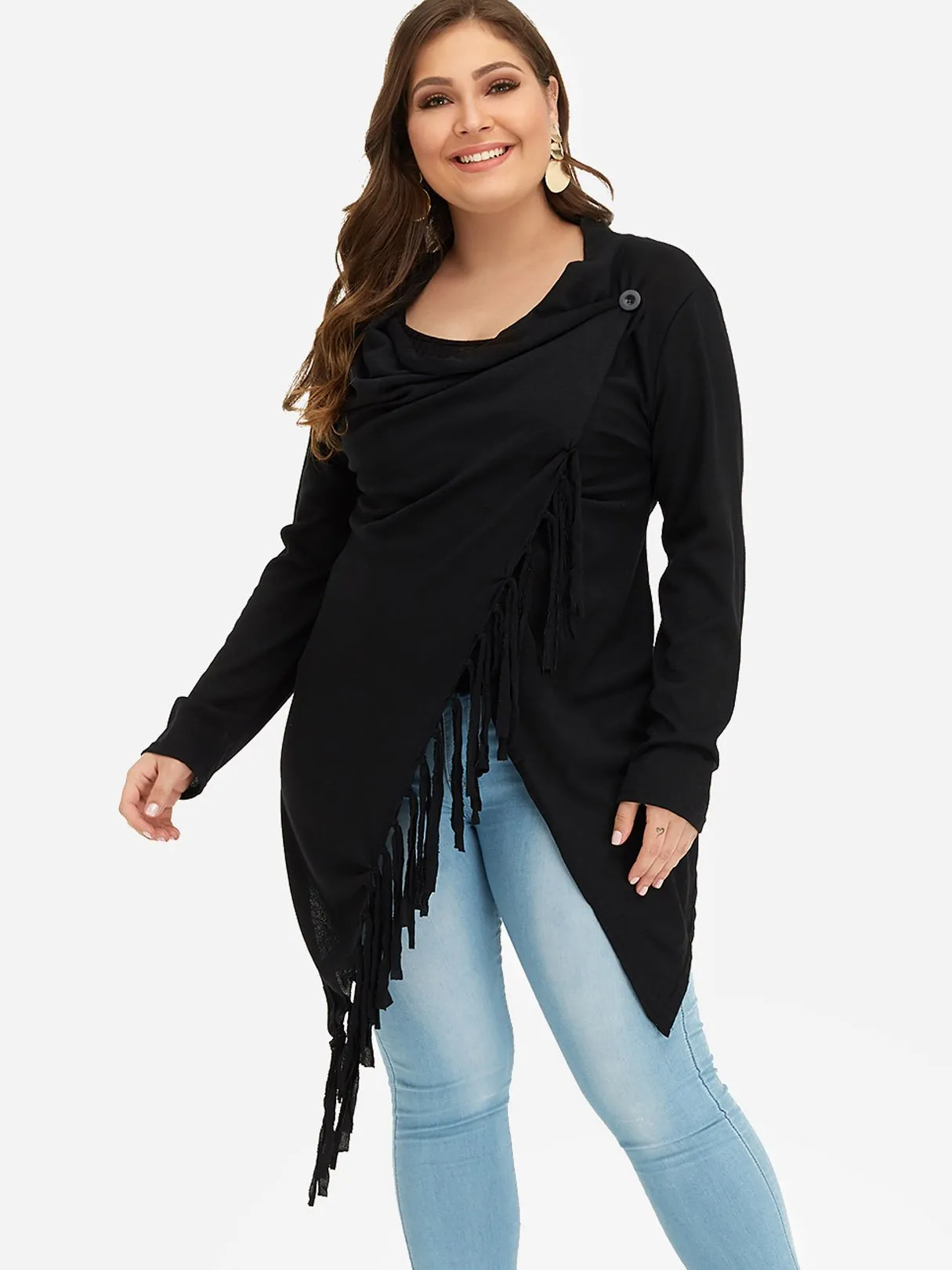 OEM ODM Plain Tassel Long Sleeve Tassel Hem Plus Size Coats & Jackets