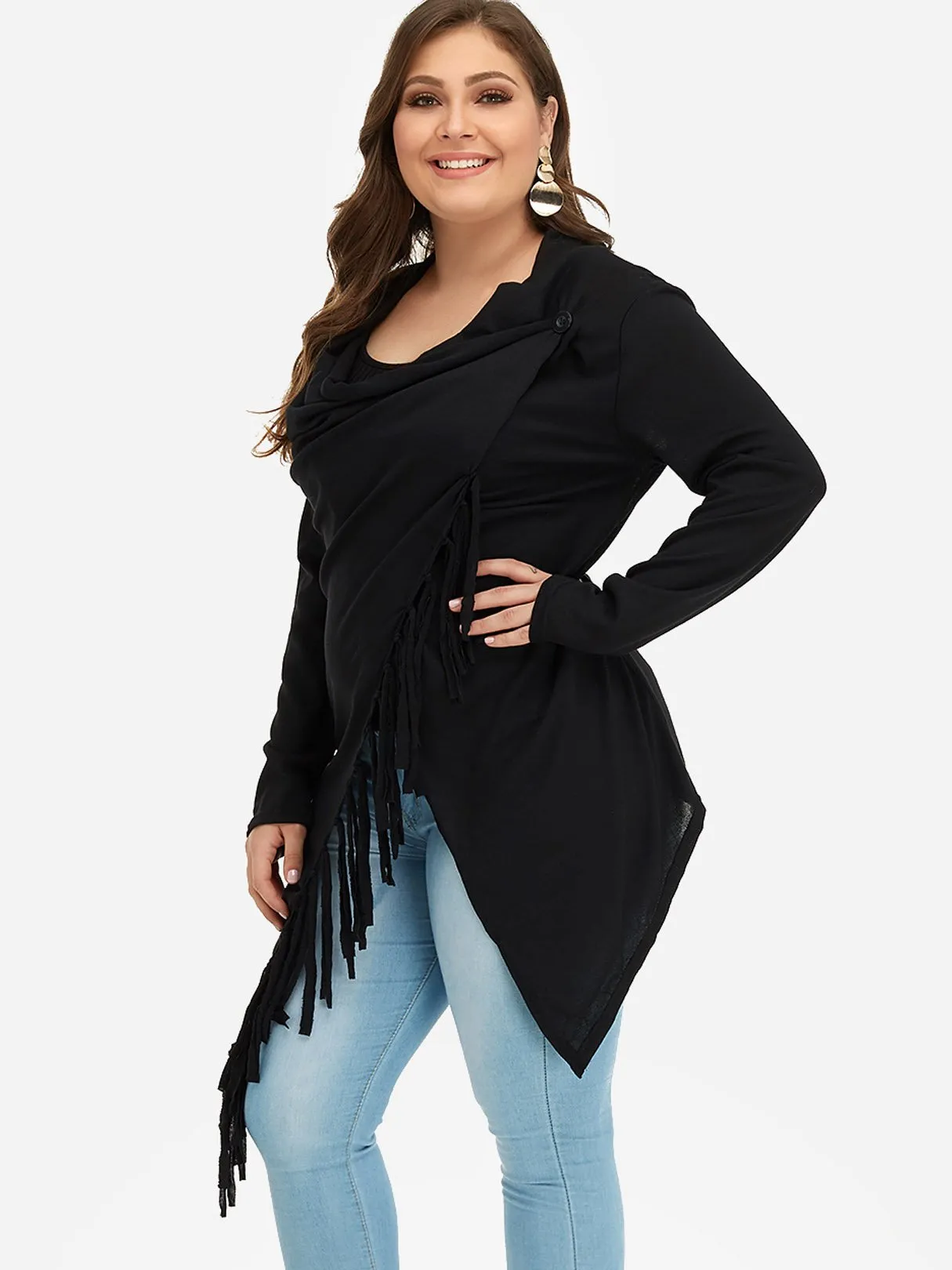 OEM ODM Plain Tassel Long Sleeve Tassel Hem Plus Size Coats & Jackets