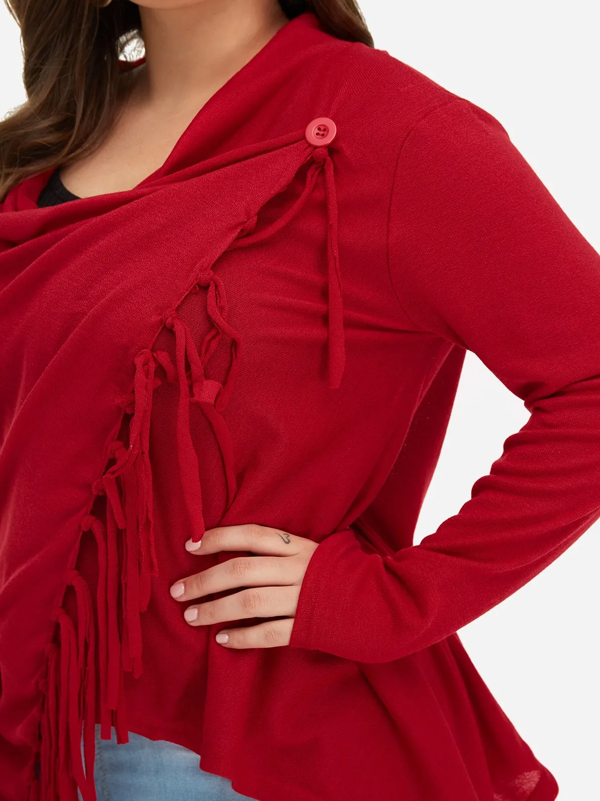 OEM ODM Plain Tassel Long Sleeve Tassel Hem Plus Size Coats & Jackets