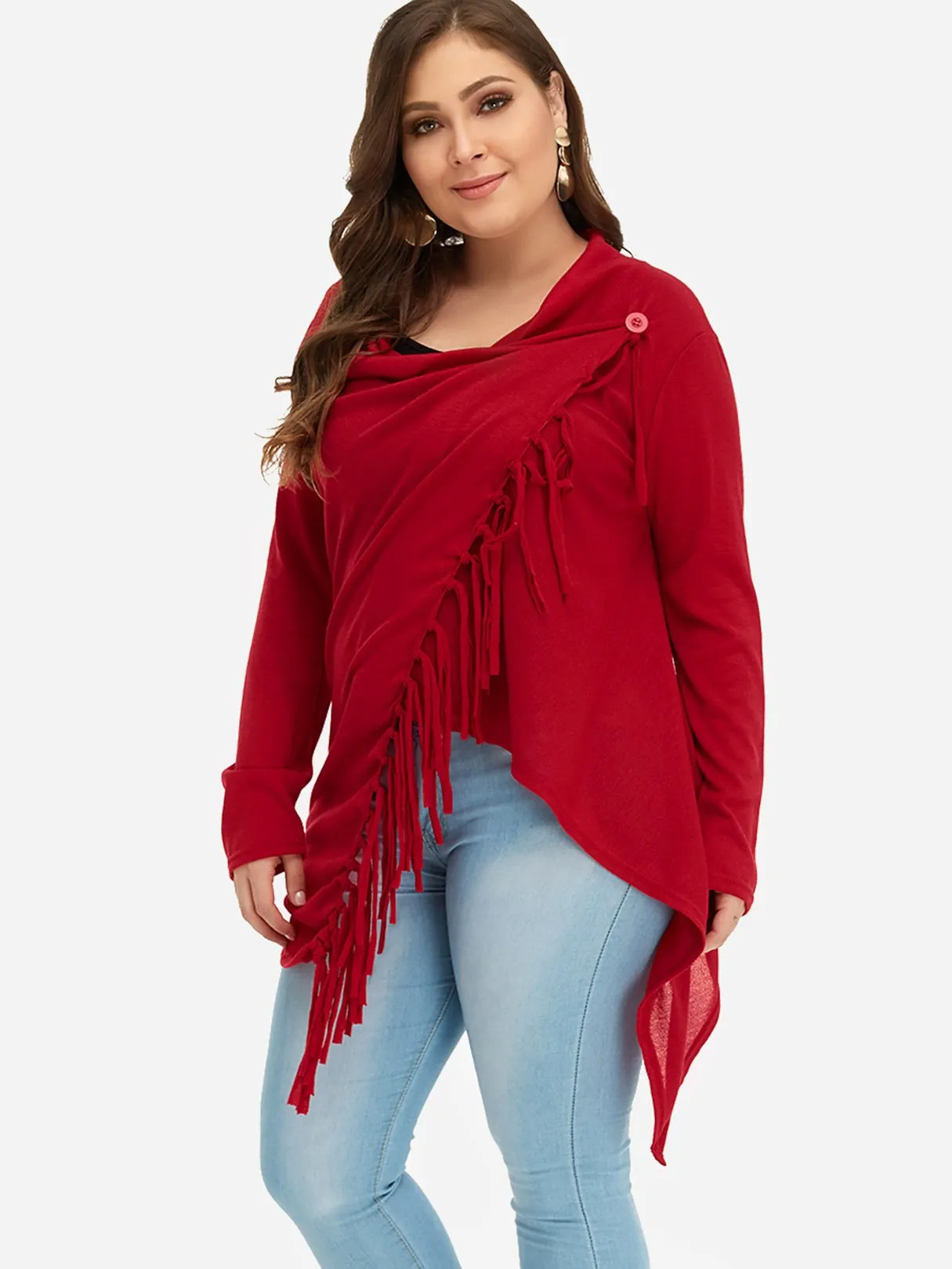 OEM ODM Plain Tassel Long Sleeve Tassel Hem Plus Size Coats & Jackets