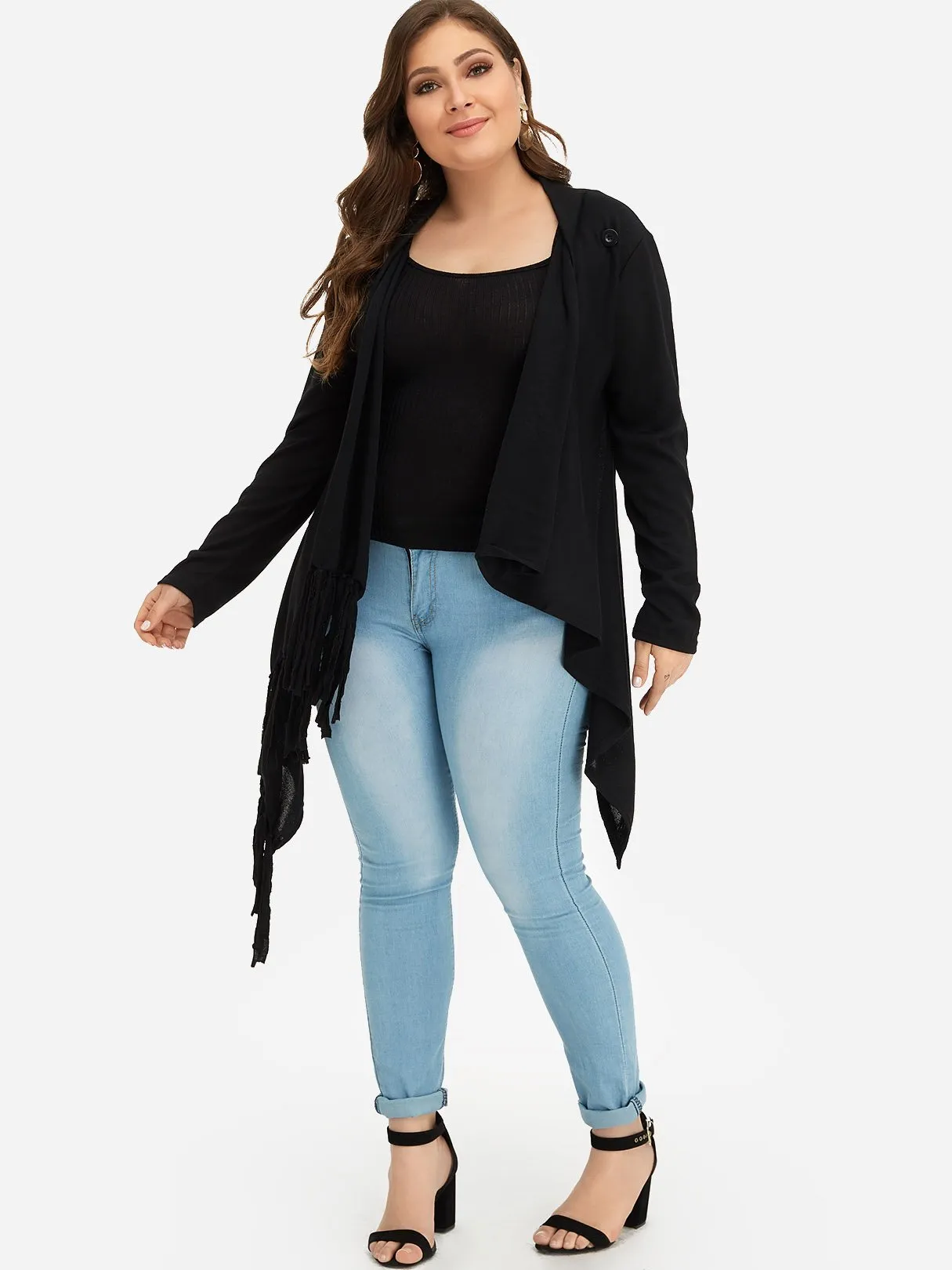 OEM ODM Plain Tassel Long Sleeve Tassel Hem Plus Size Coats & Jackets