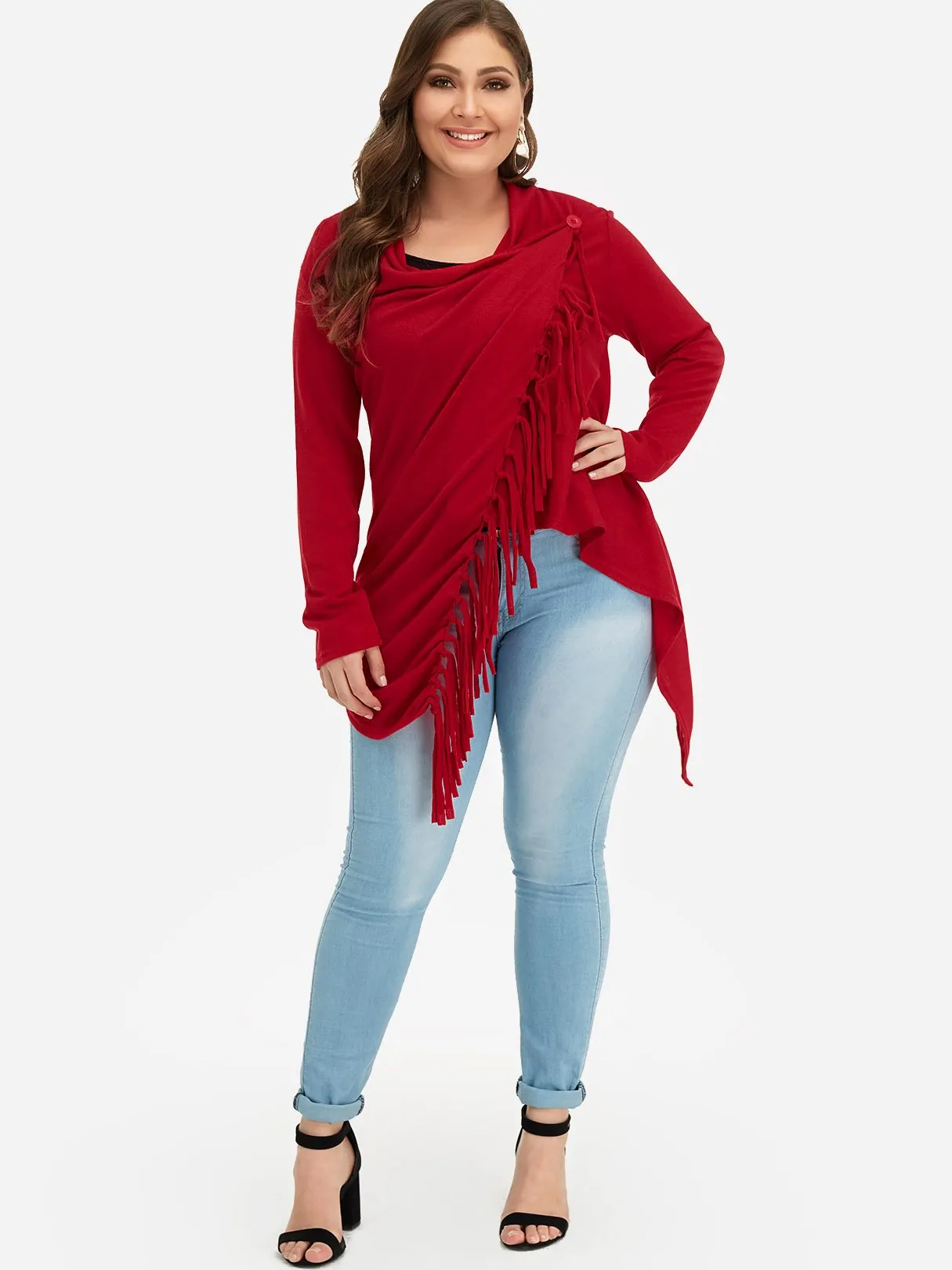 OEM ODM Plain Tassel Long Sleeve Tassel Hem Plus Size Coats & Jackets