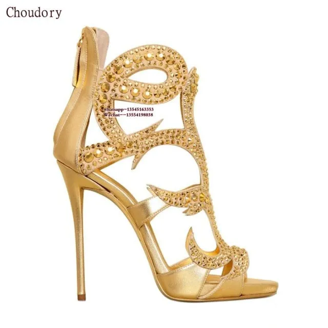 Peep Toe Sandals Rhinestone