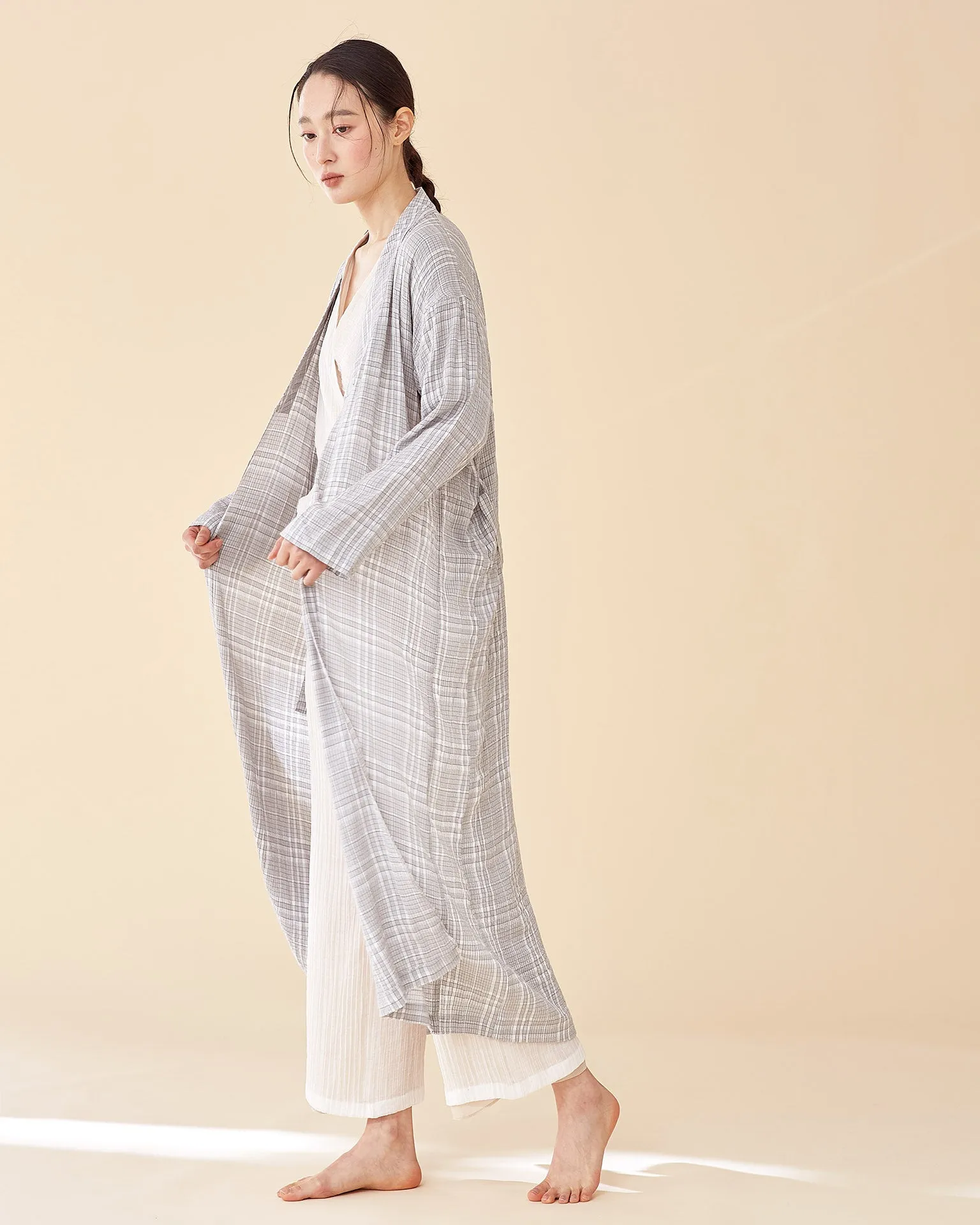 Plaid Long Multi-strap Robe