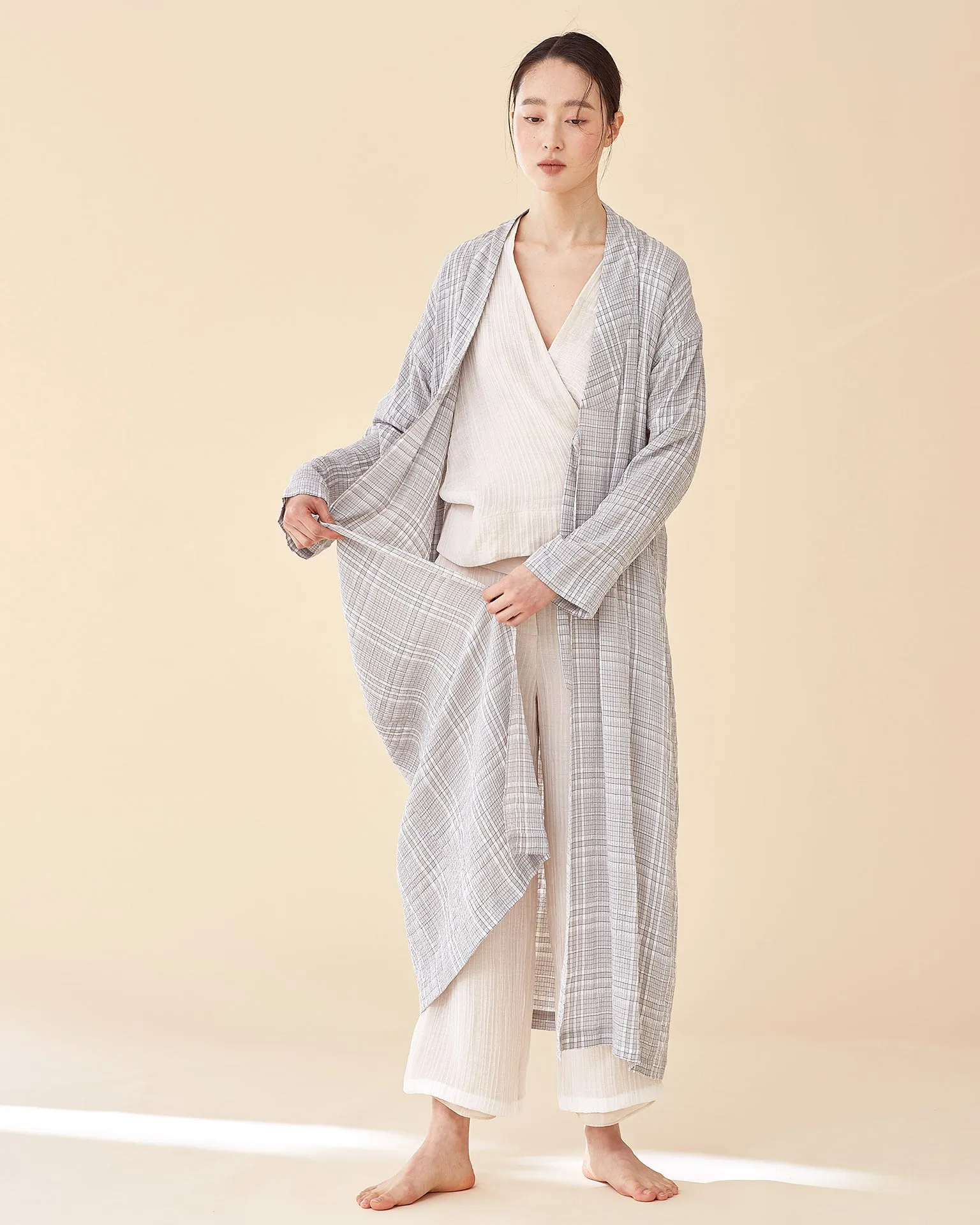 Plaid Long Multi-strap Robe