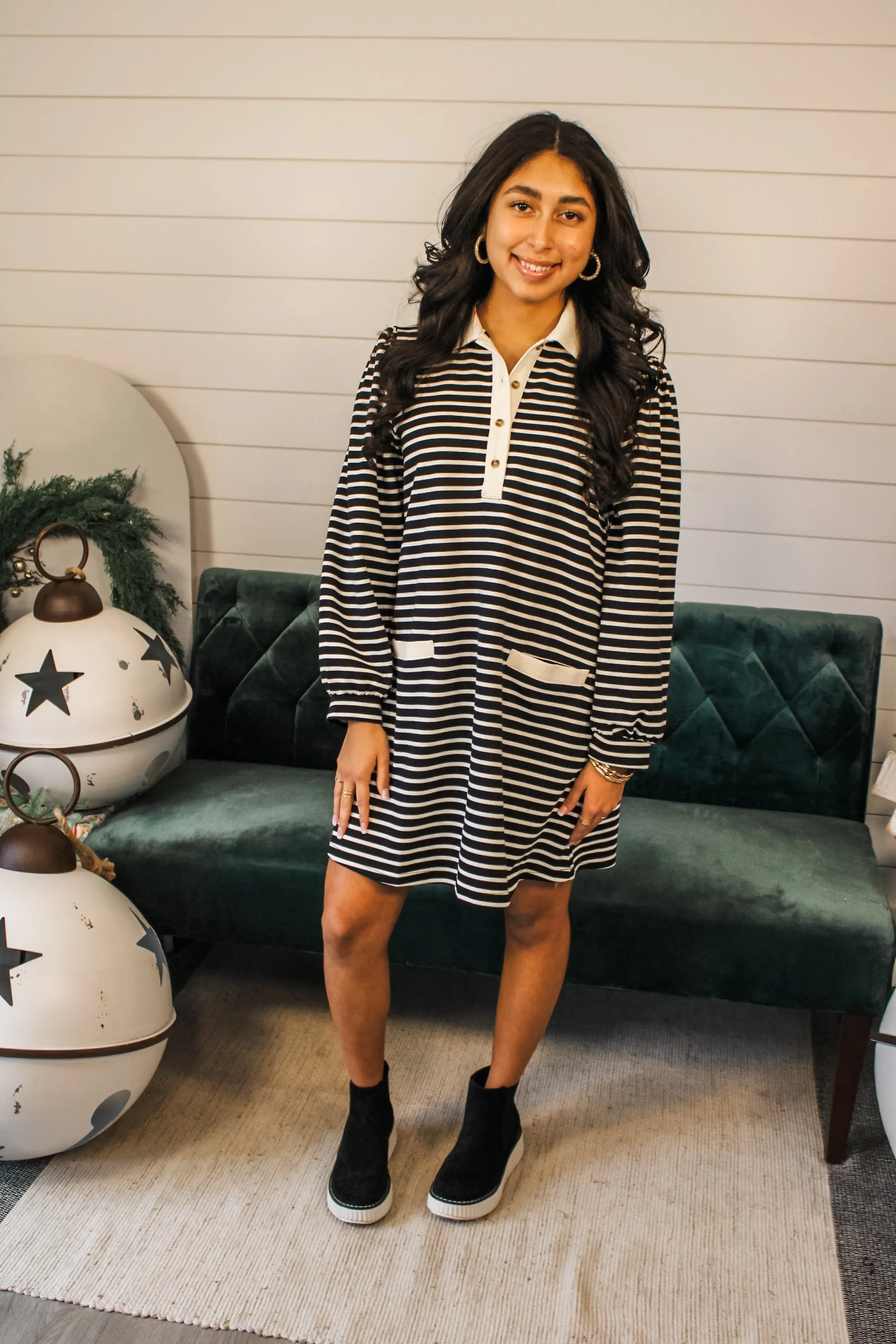 Preppy & Polished Stripe Dress • Black - FINAL SALE