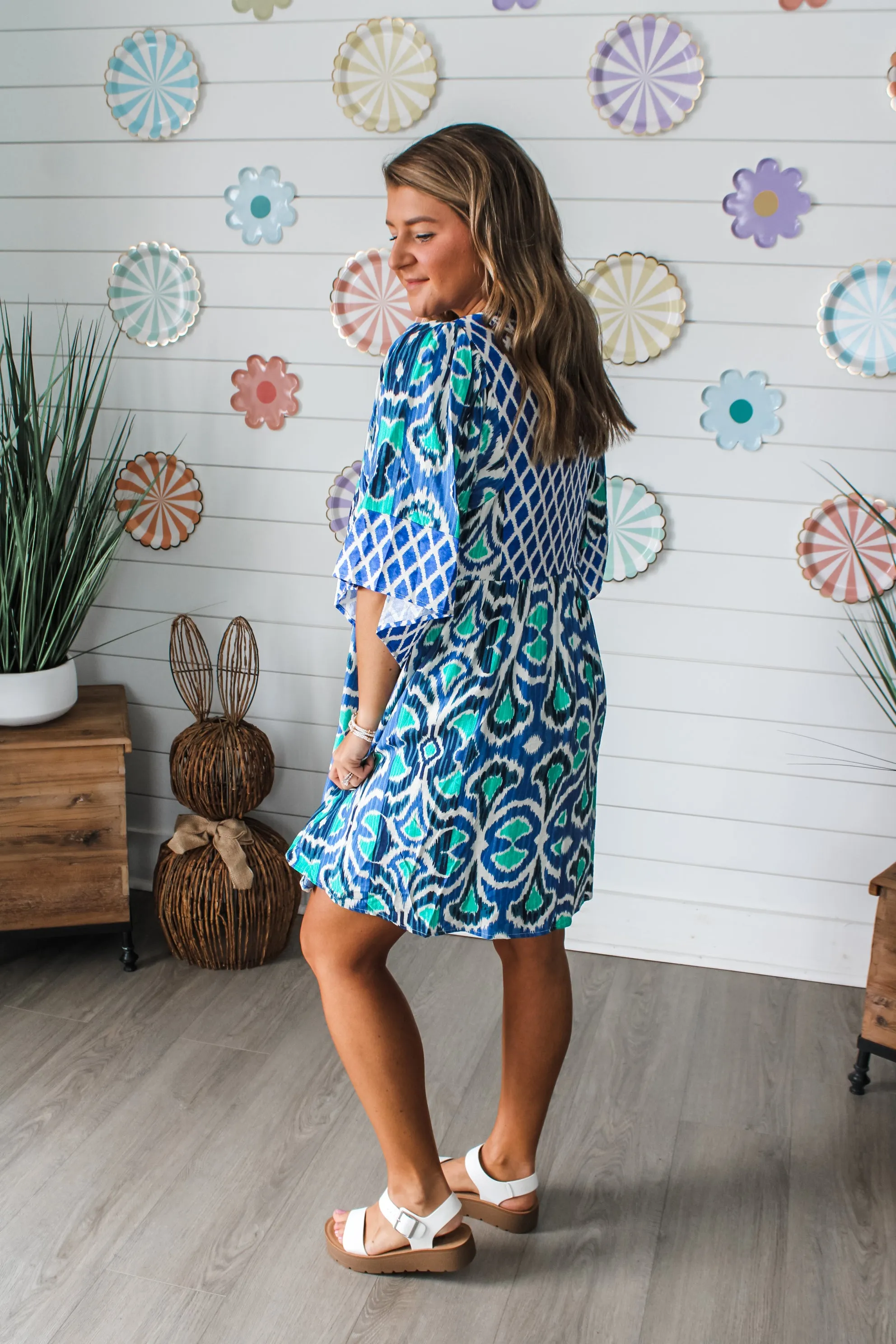 Pretty In Print Ikat Dress • Blue/Green