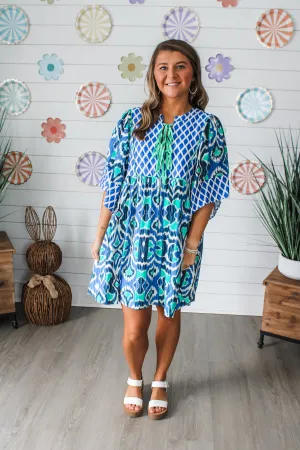 Pretty In Print Ikat Dress • Blue/Green