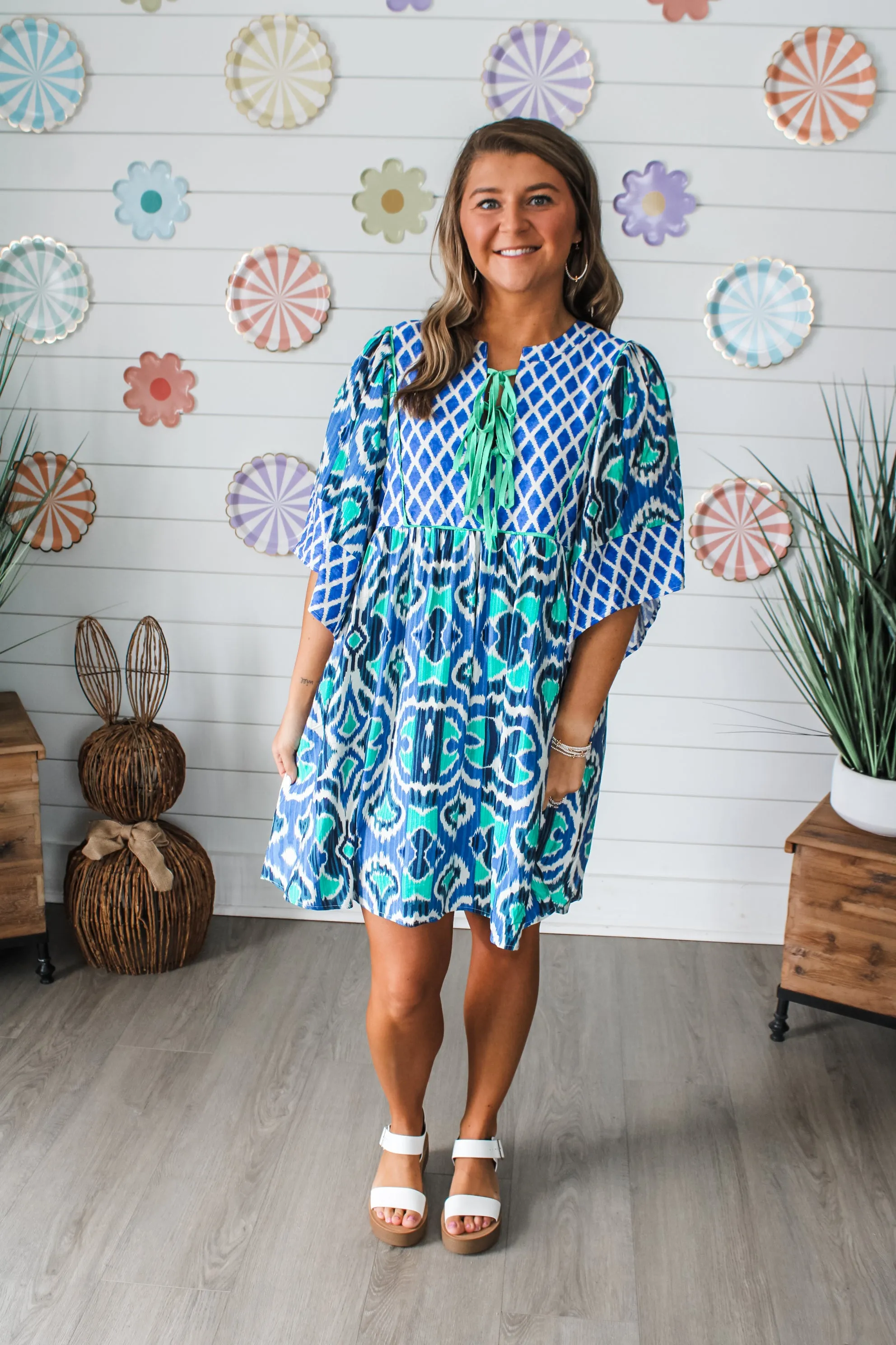 Pretty In Print Ikat Dress • Blue/Green