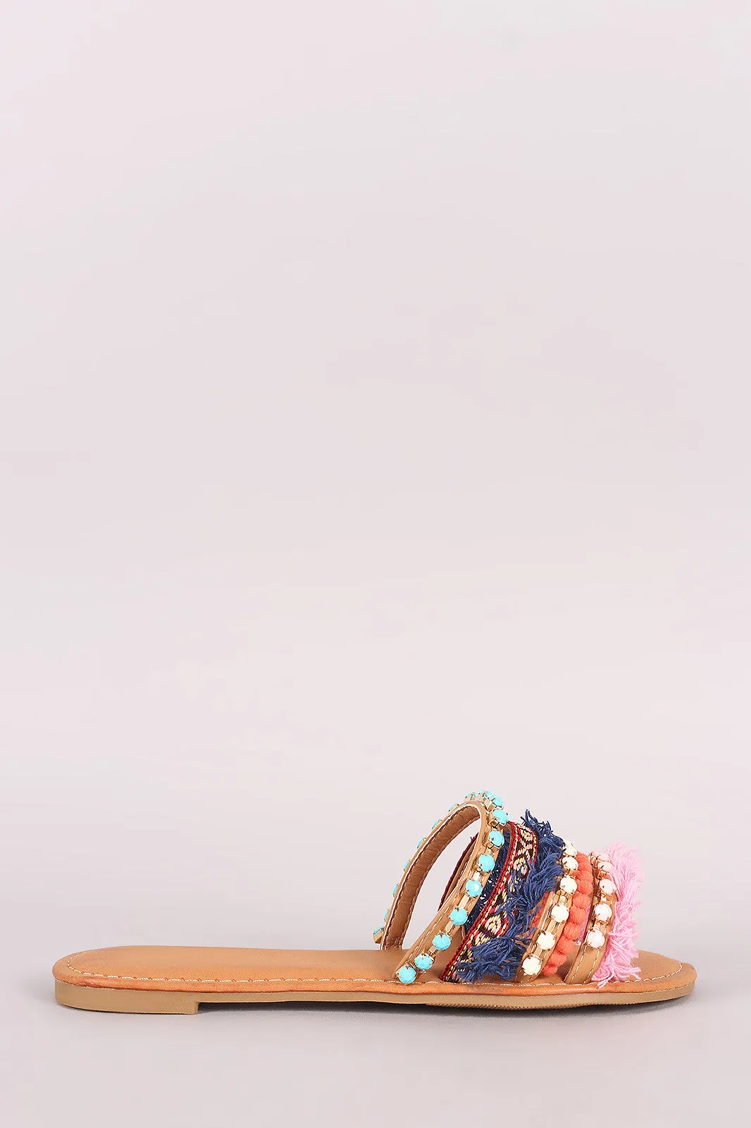 Qupid Jewels And Fringes Embellished Slide Sandal